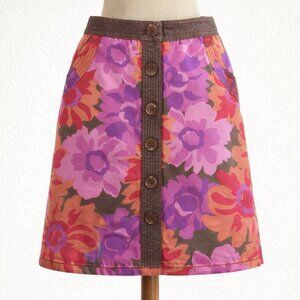 Boden Floral Button‑Front Cotton Skirt Pink Orange Magenta Brown | Size 14L